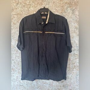 Men's Black Button Down Shirt with Tan Details Italy